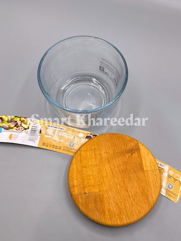 1kg Ziba Tempered Glass Bowl with Wooden Lid (Rollet) - Donga Bowl