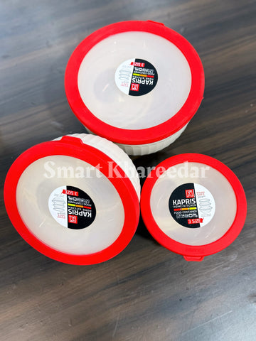 Kapris 3pc Airtight Unbreakable BPA Safe Plastic Bowl Set -Food Storage Container