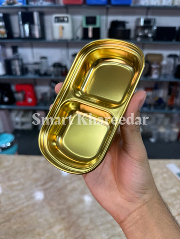 Golden Multiple Section Dips Platter – Portion Serving Tray | Stainless Steel Electroplated