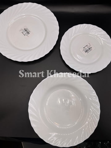 Set of 18 Marble Stone Plate Set - Paras Opal Dinner Set | White Round
