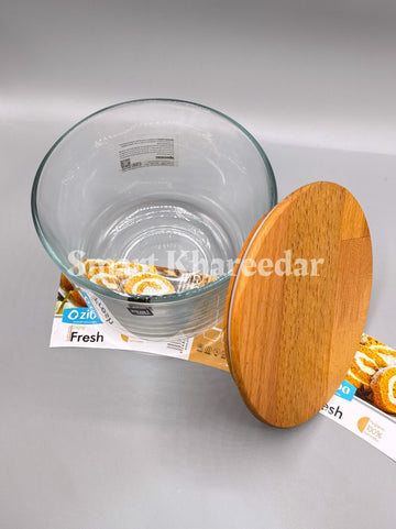 1.5kg Ziba Tempered Glass Bowl with Wooden Lid (Rollet) - Donga Bowl