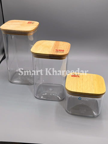 Pack of 3 Ziba Acrylic Jar with Wooden Bamboo Lids