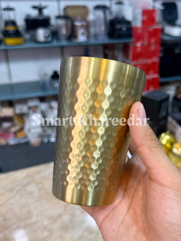 Gold Plated Antique Hammered Design Glass | Double Wall | 100% Imported Stainless Steel