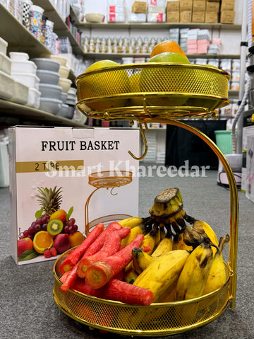 2 Tire Stainless Steel Golden Fruit Stand Rack | Decor Tabletop Platter