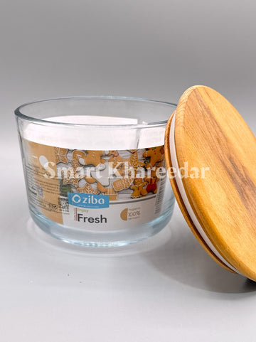 1/2kg Ziba Tempered Glass Bowl with Wooden Lid (Rollet) - Donga Bowl