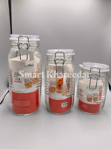 Pack of 3 All Size Ziba Glass Bavaria Latch Jars - Steel Lock