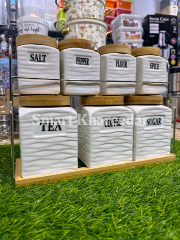 Set of 7 Ceramic Canister Storage Containers with Stand | Elegant & Durable Storage Solution