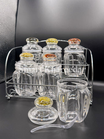 Taiwan Made - 6pc Acrylic Spice Jar set with Stainless Steel stand - Diamond Shape
