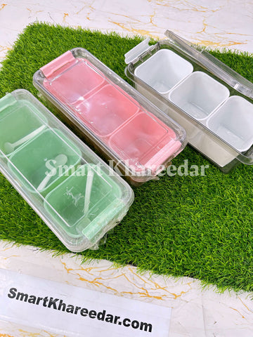 Colorful Spice Organizer Tray with Lid - 3-Portion - Smart Khareedar