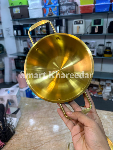 Golden Karahi with Double Handles – Electroplated Stainless Steel | Stylish & Durable