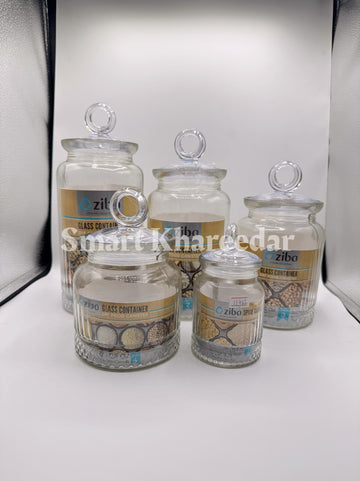 Pack of 5 All Sizes Glass Ziba Canister Jars - Fully Airtight