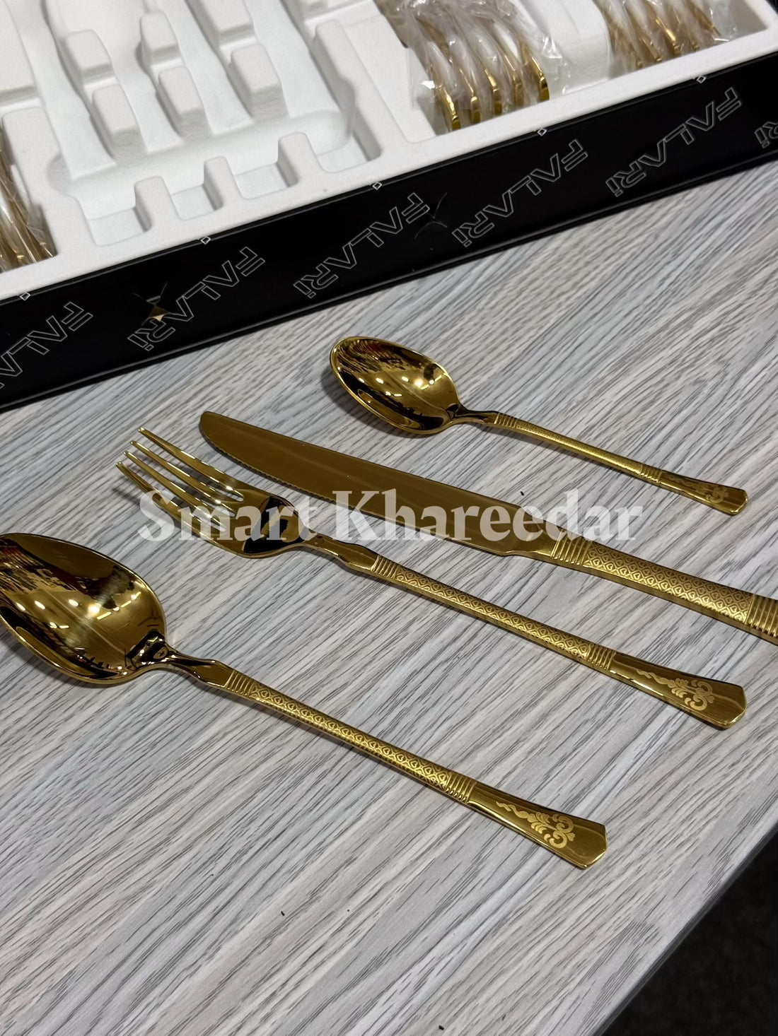 FALARI 24pc Golden Textured Cutlery Set | 6 persons