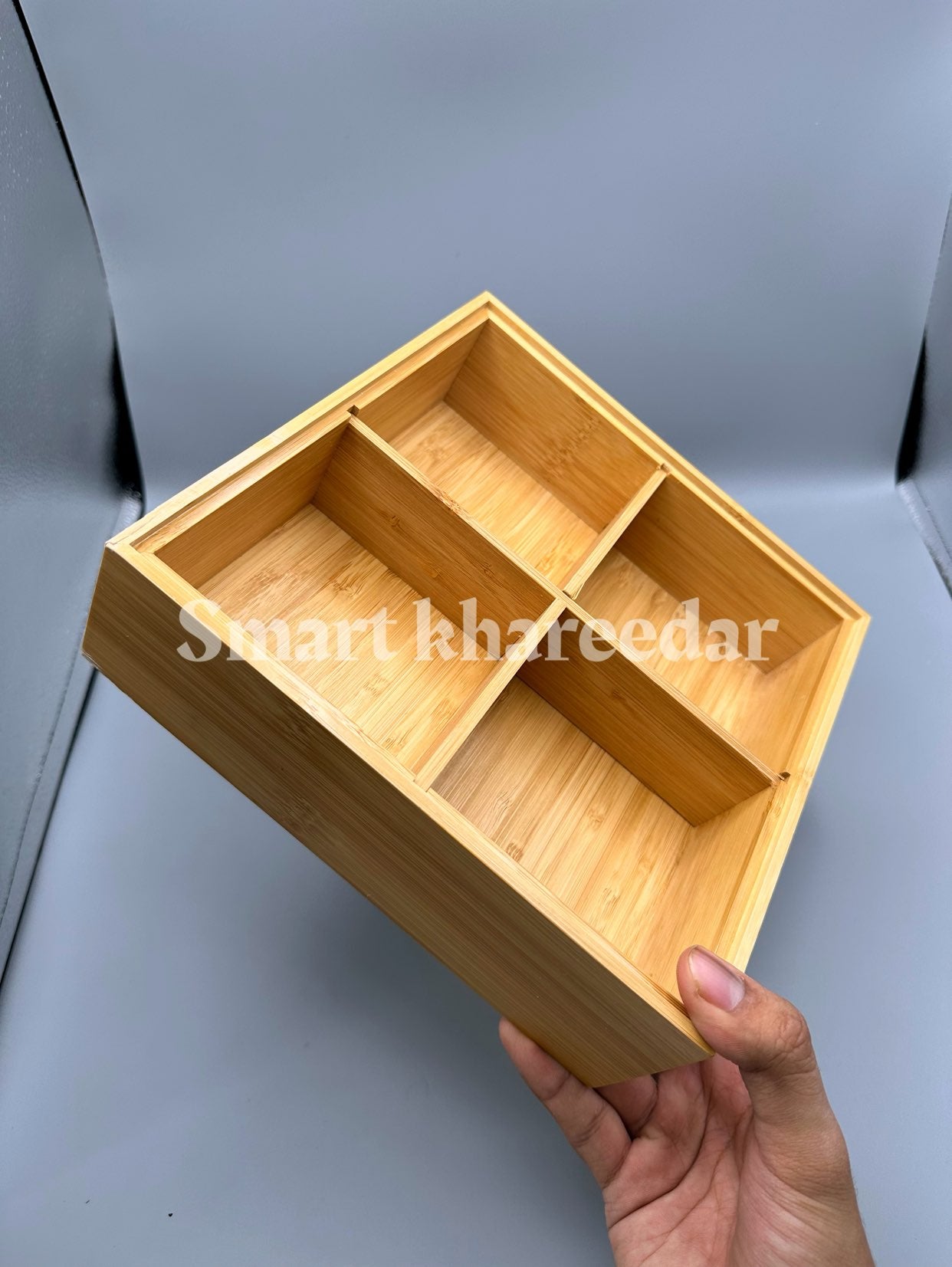 Wooden Square Dry Fruit Platter with Portions | Acrylic Lid