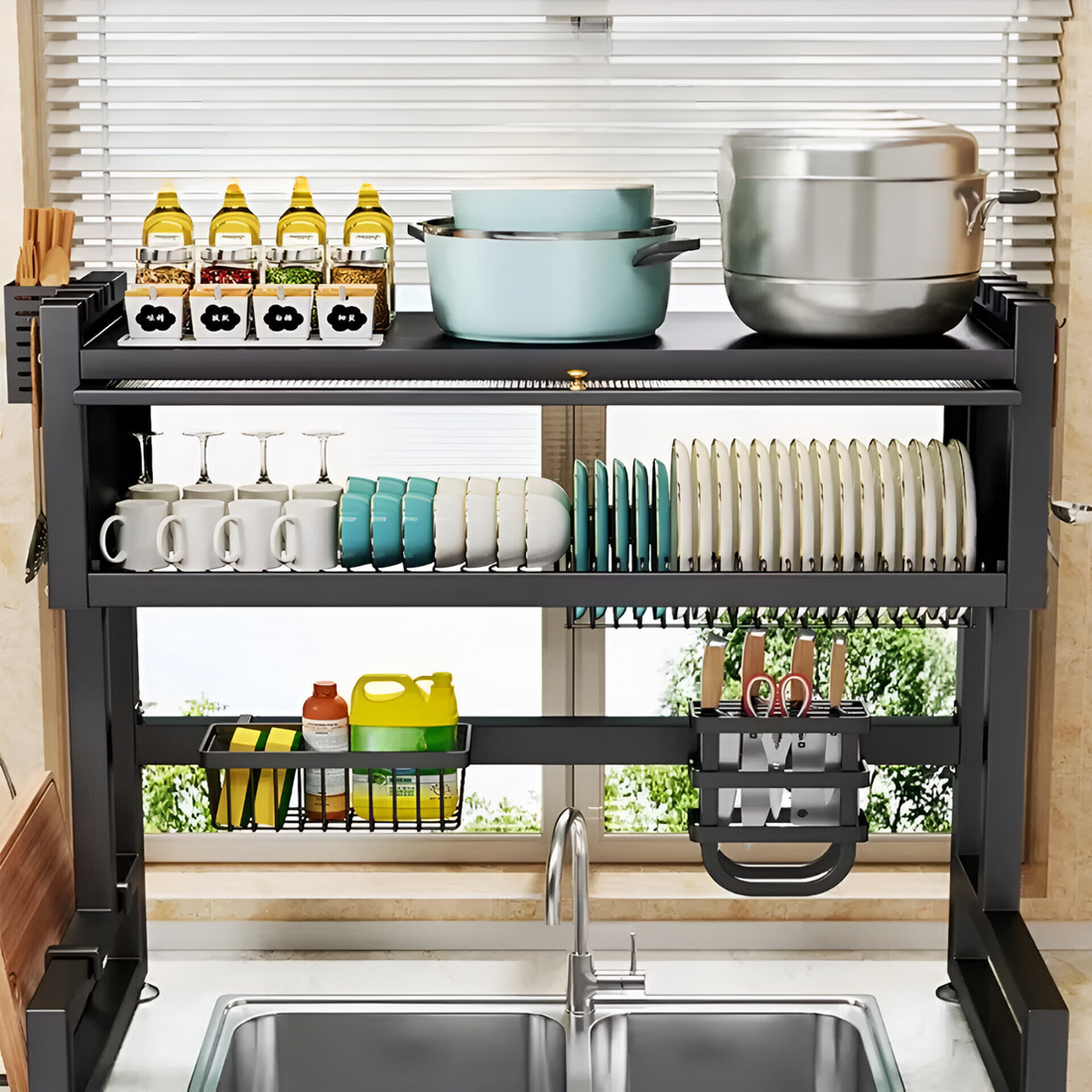 Premium Over-the-Sink 2-Layer Kitchen Rack Cabinet (37” x 31” x 12”) – With Enclosed Door & Multi-Hooks