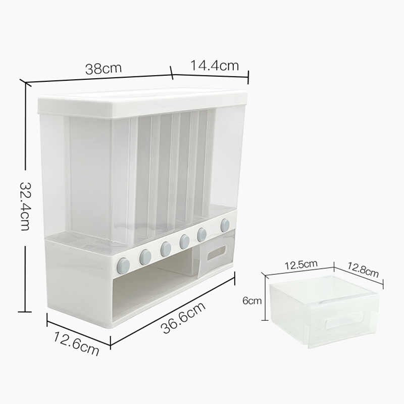 6-Grid Plastic Wall Mounted Tank For Kitchen Food Storage | Grain and Rice Dispenser