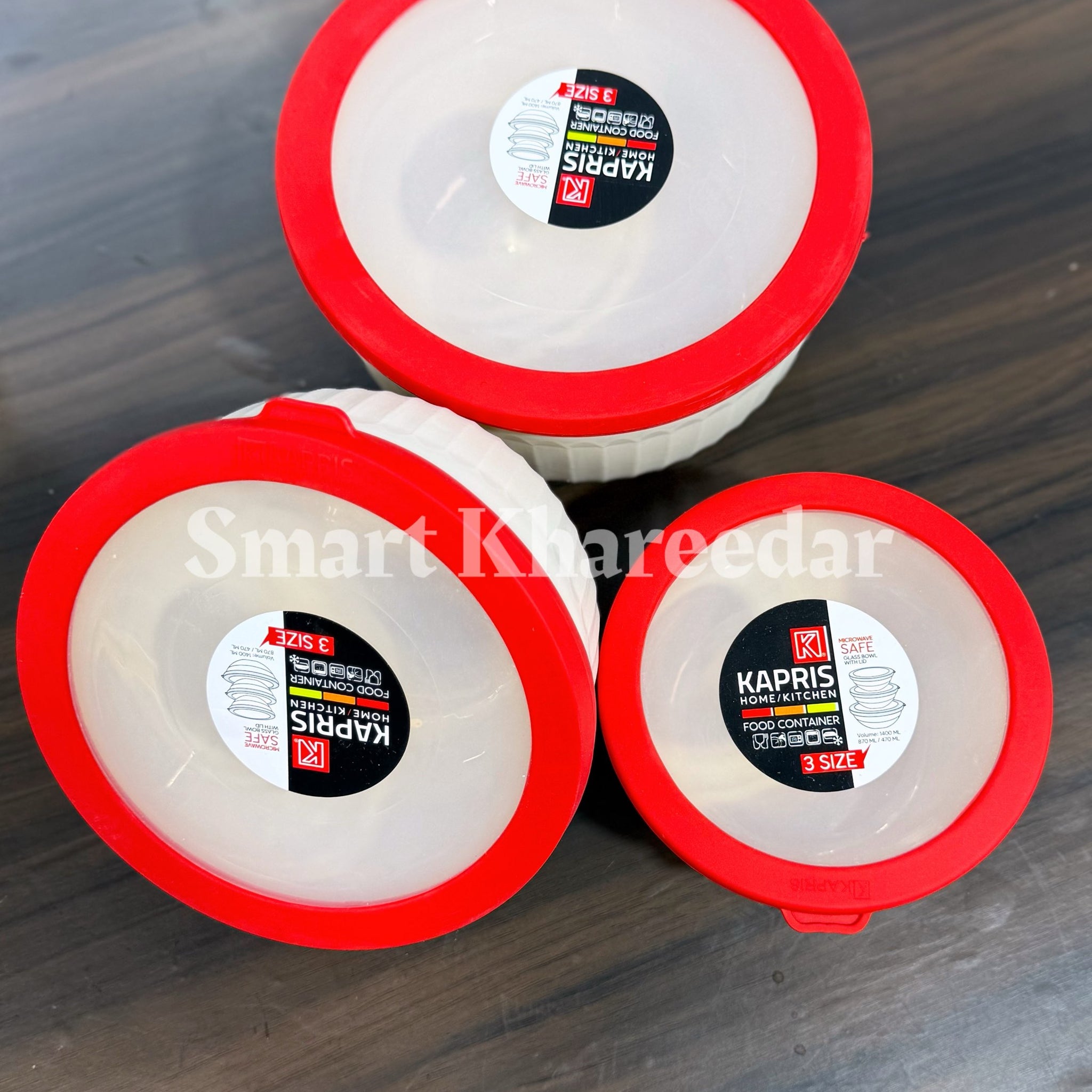 Kapris 3pc Airtight Unbreakable BPA Safe Plastic Bowl Set -Food Storage Container