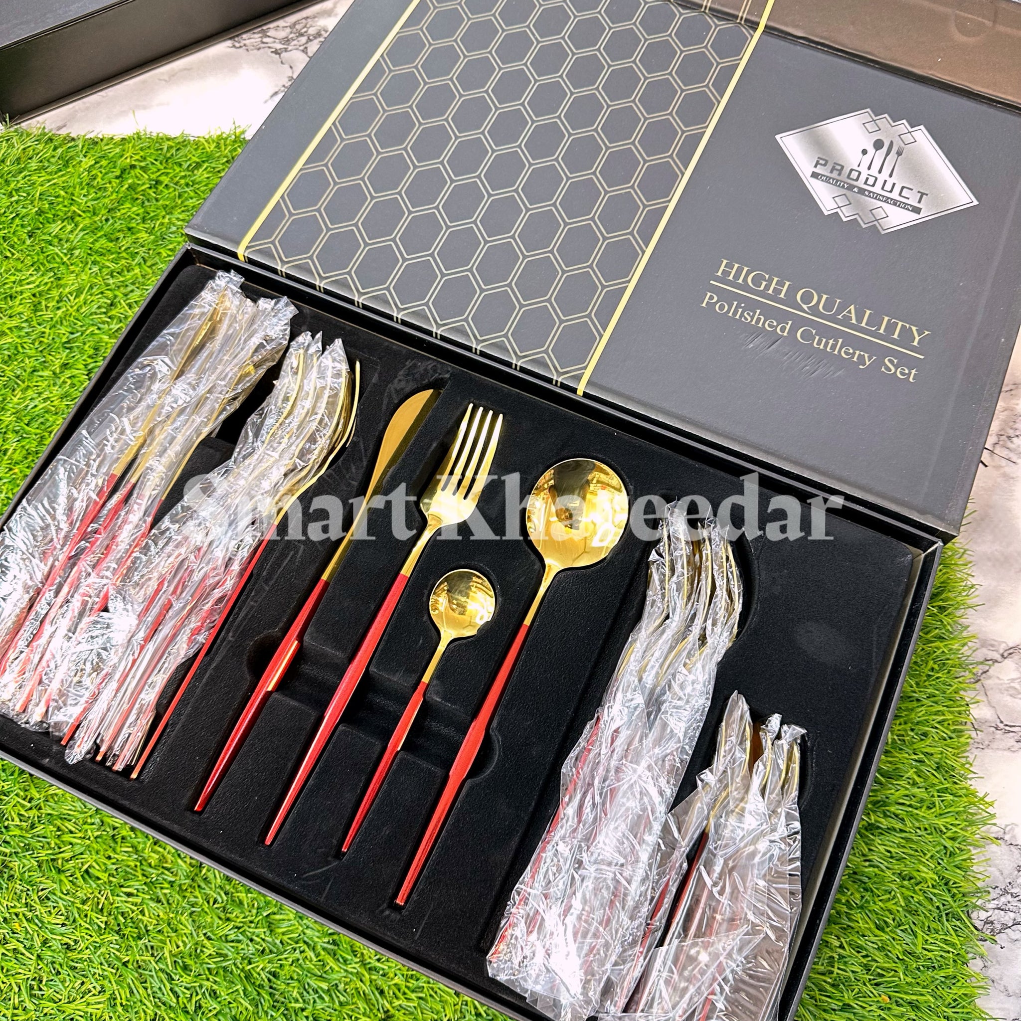 24 Pcs 6 Person Golden Cutlery Set with Premium Box