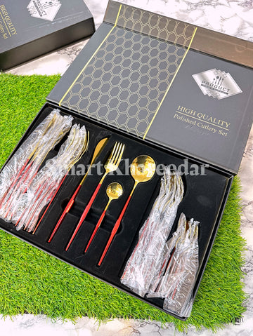 24 Pcs 6 Person Golden Cutlery Set with Premium Box