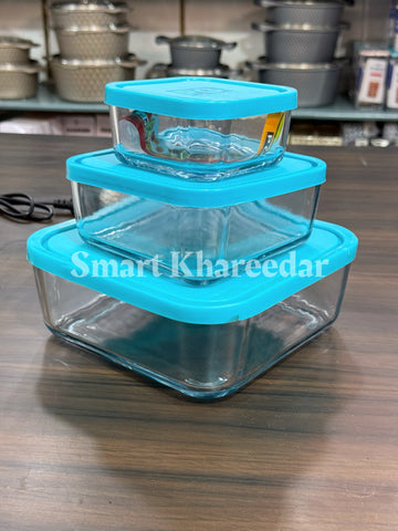 Pack of 3 Kaveh Glass Bowl Set with Airtight Silicone Lids (300ml, 500ml, 1.5L)