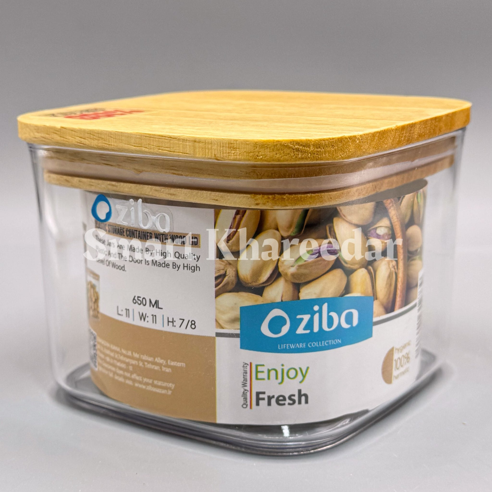 Ziba Acrylic Airtight 650ml Jar with Wooden Bamboo Lid