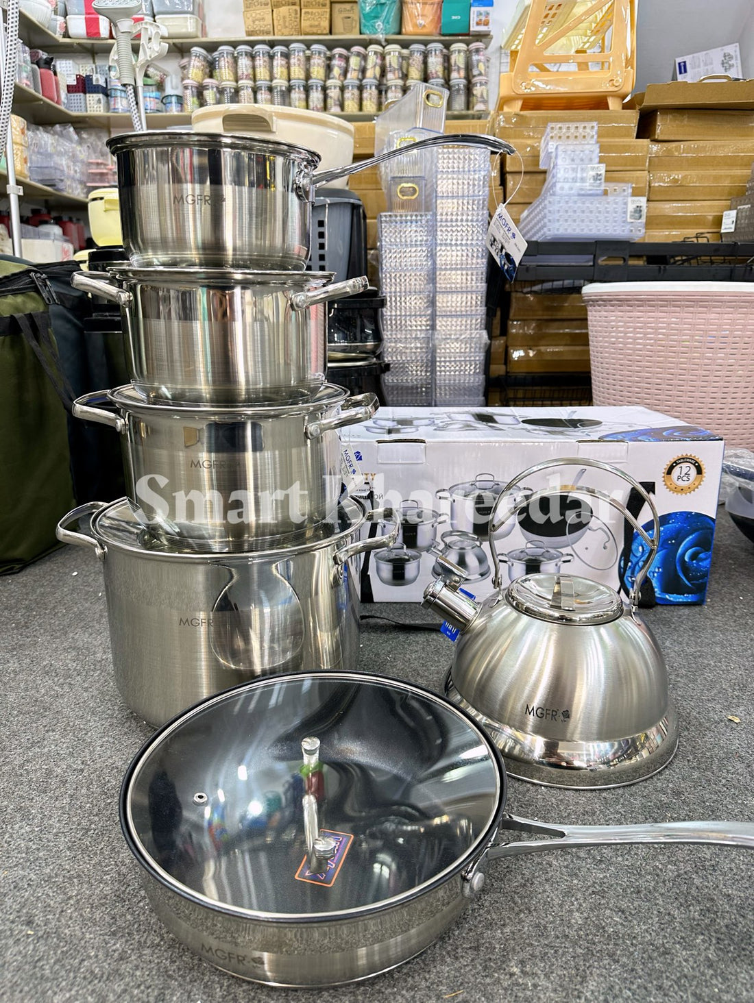 MGFR® 12-Piece Premium Stainless Steel Cookware Set | Glass Lids & 2.5L Whistle Kettle