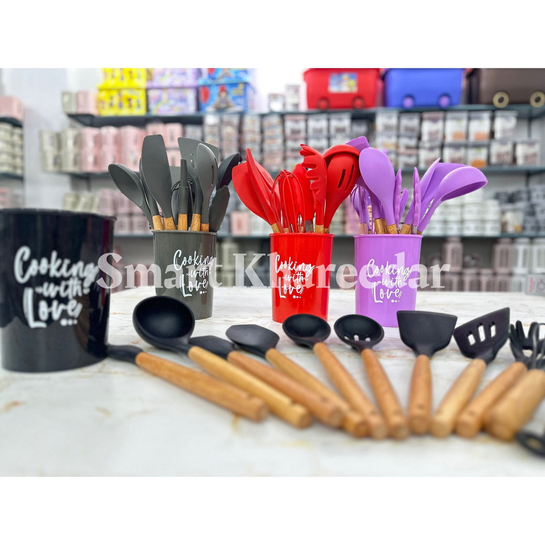 12 pcs Silicone Cooking Spoon Set with stand - Smart Khareedar