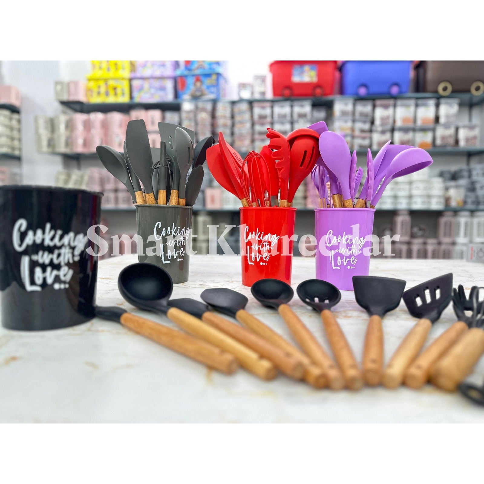 12 pcs Silicone Cooking Spoon Set with stand - Smart Khareedar