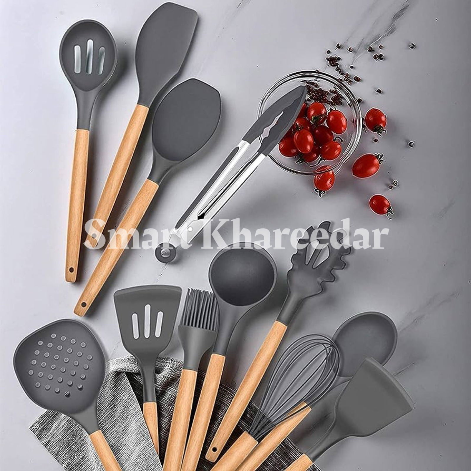 12 pcs Silicone Cooking Spoon Set with stand - Smart Khareedar