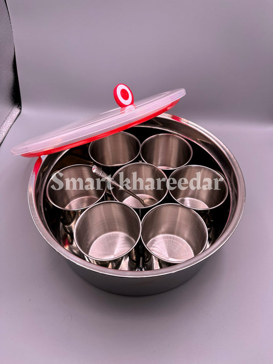 Imported 7pc INDIAN THALLI | Stainless Steel Spice Bowl with Airtight Lid