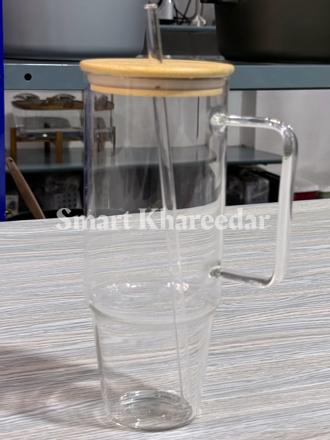 30oz Glass Tumbler with wooden lid and Glass Straw | 890ml