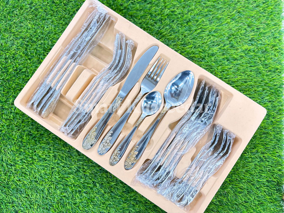 24 Pcs Stainless Steel Cutlery Spoon Set | 6 person - Smart Khareedar