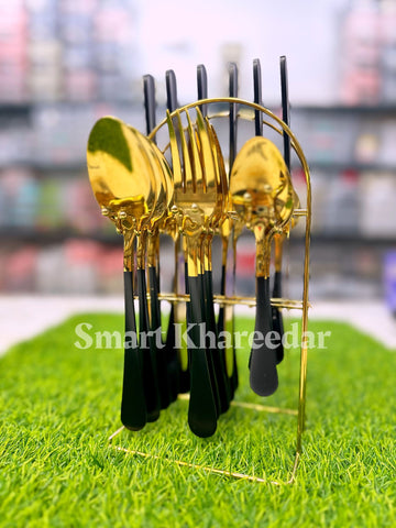 24 pcs Luxury Golden Cutlery Spoon Set [6 PERSON] - Smart Khareedar