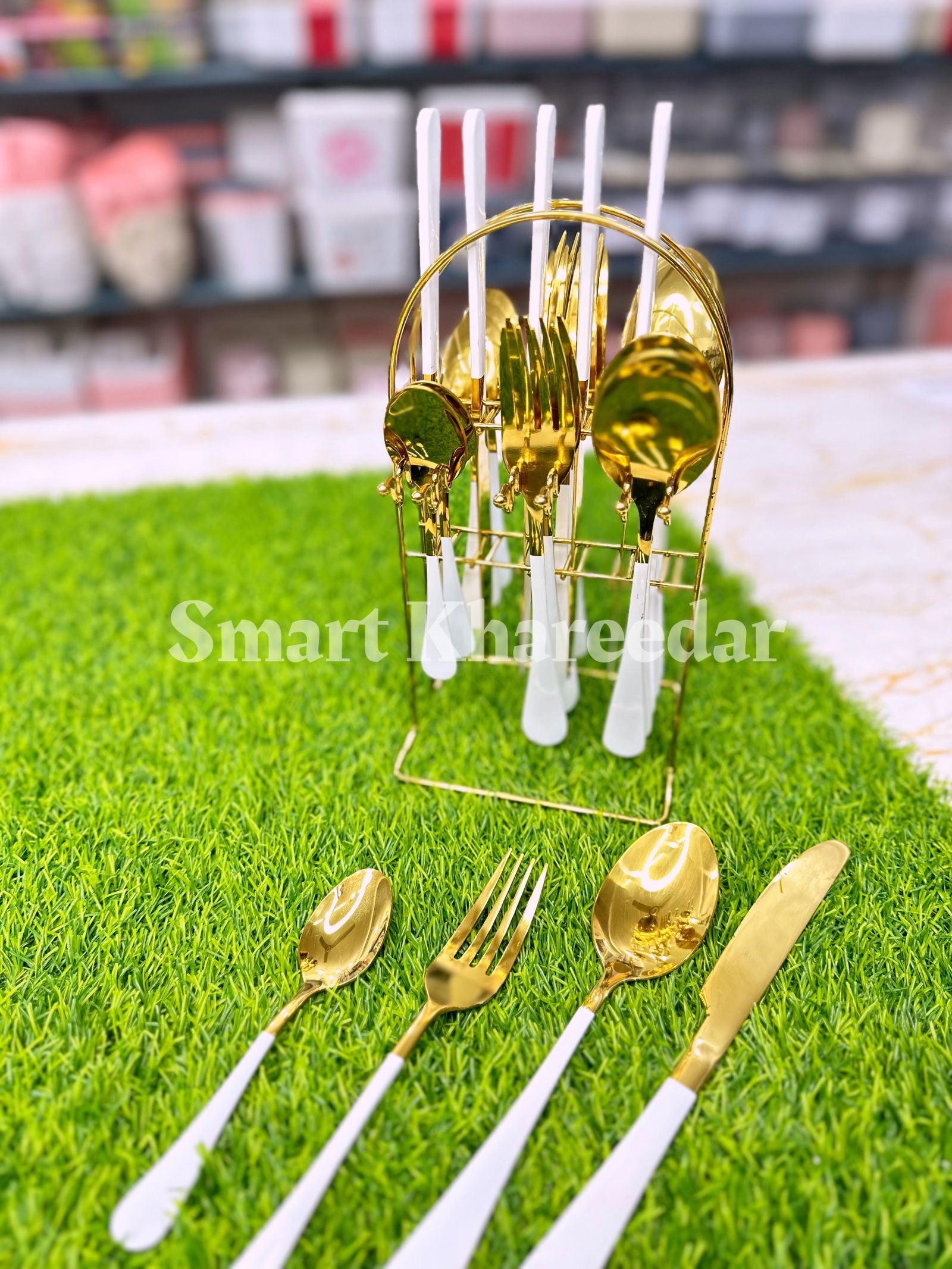 24 pcs Luxury Golden Cutlery Spoon Set [6 PERSON] - Smart Khareedar