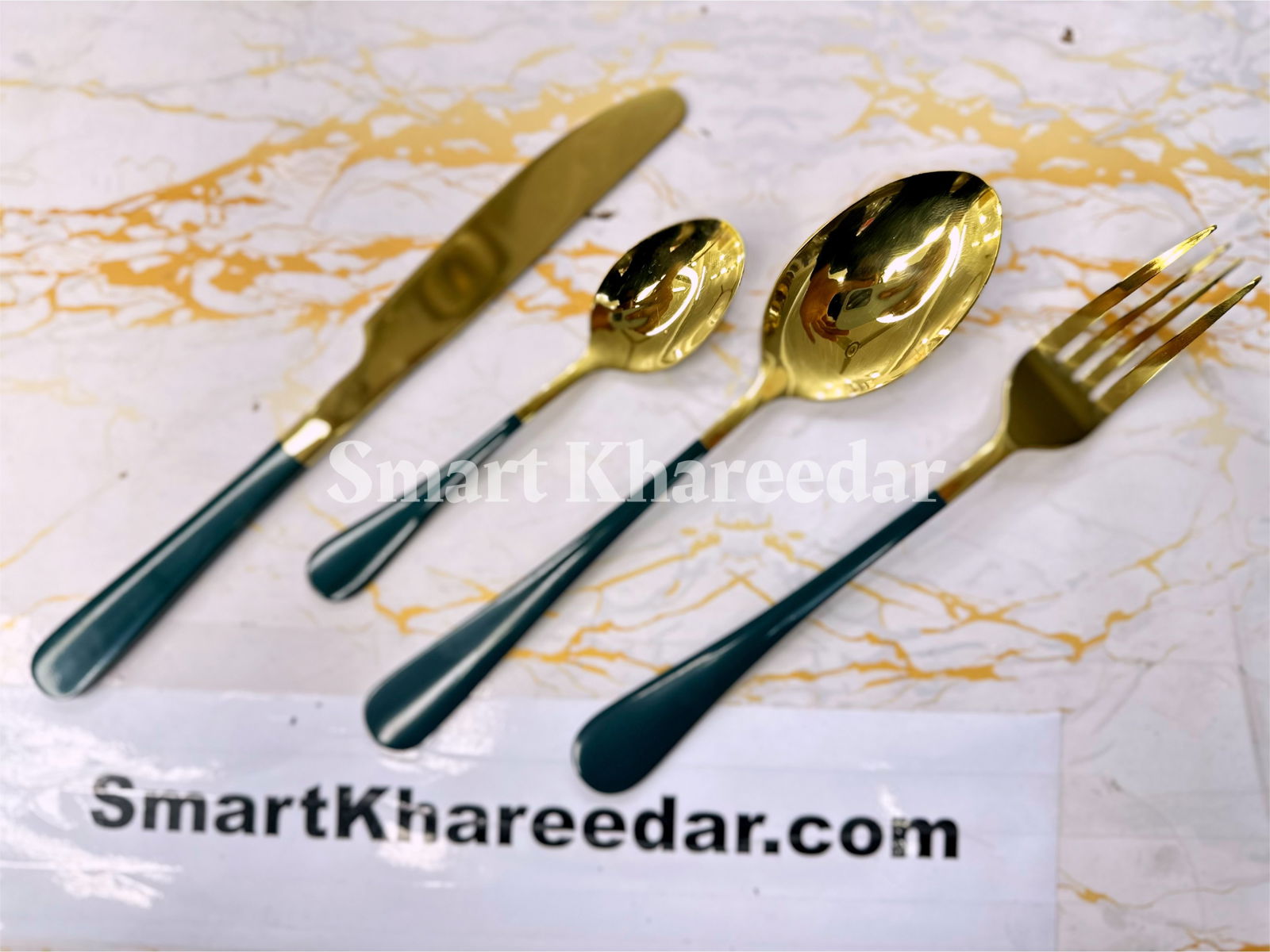 24 pcs Luxury Golden Cutlery Spoon Set [6 PERSON] - Smart Khareedar
