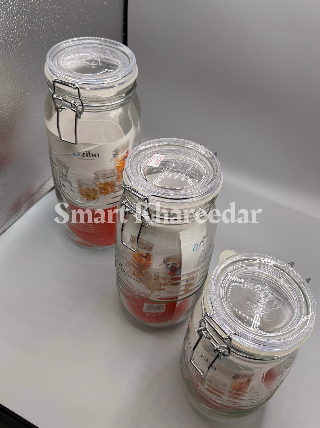Pack of 3 All Size Ziba Glass Bavaria Latch Jars - Steel Lock
