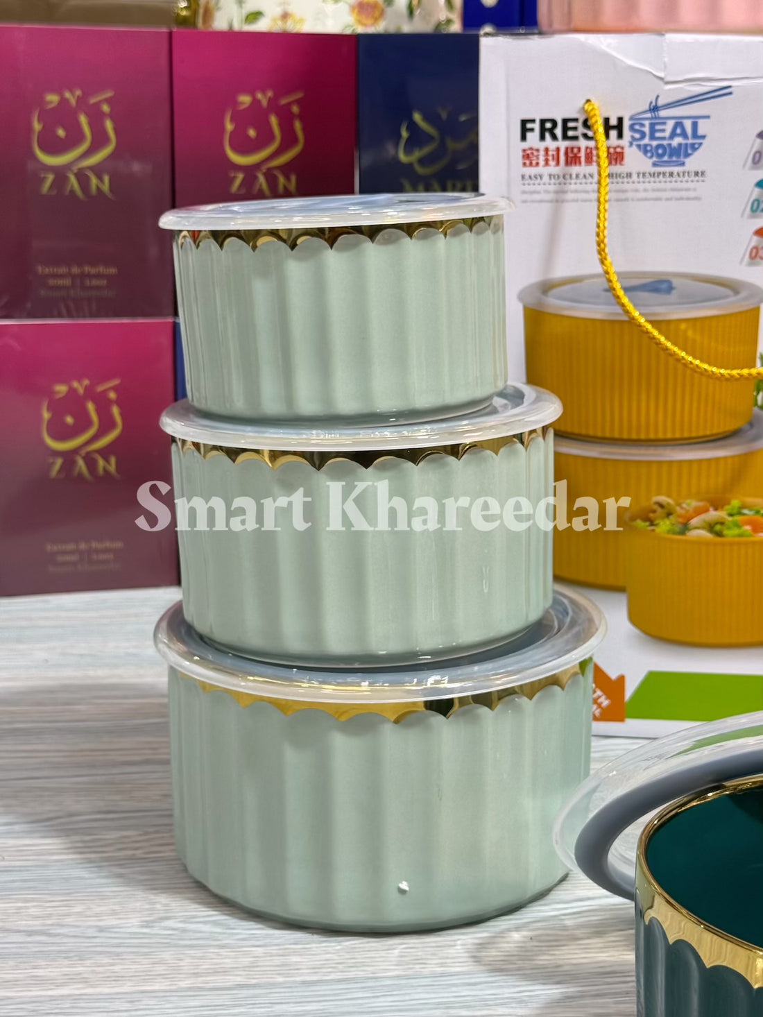 3pc Ceramic Airtight Bowl Set | Serving + Storage Containers | 500ml, 800ml, 1300ml