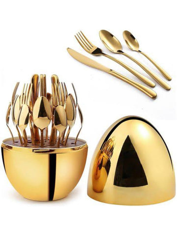 Falari Egg Shell Cutlery for 6 People 24-Piece Stainless Steel Cutlery Set