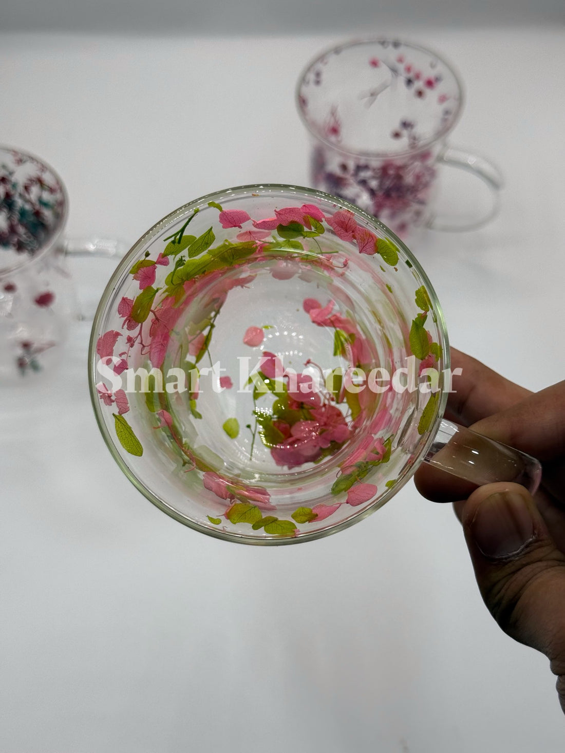 Double Wall Dry Flower 320ml Glass Coffee Mug and Tea Cup | Model no 4