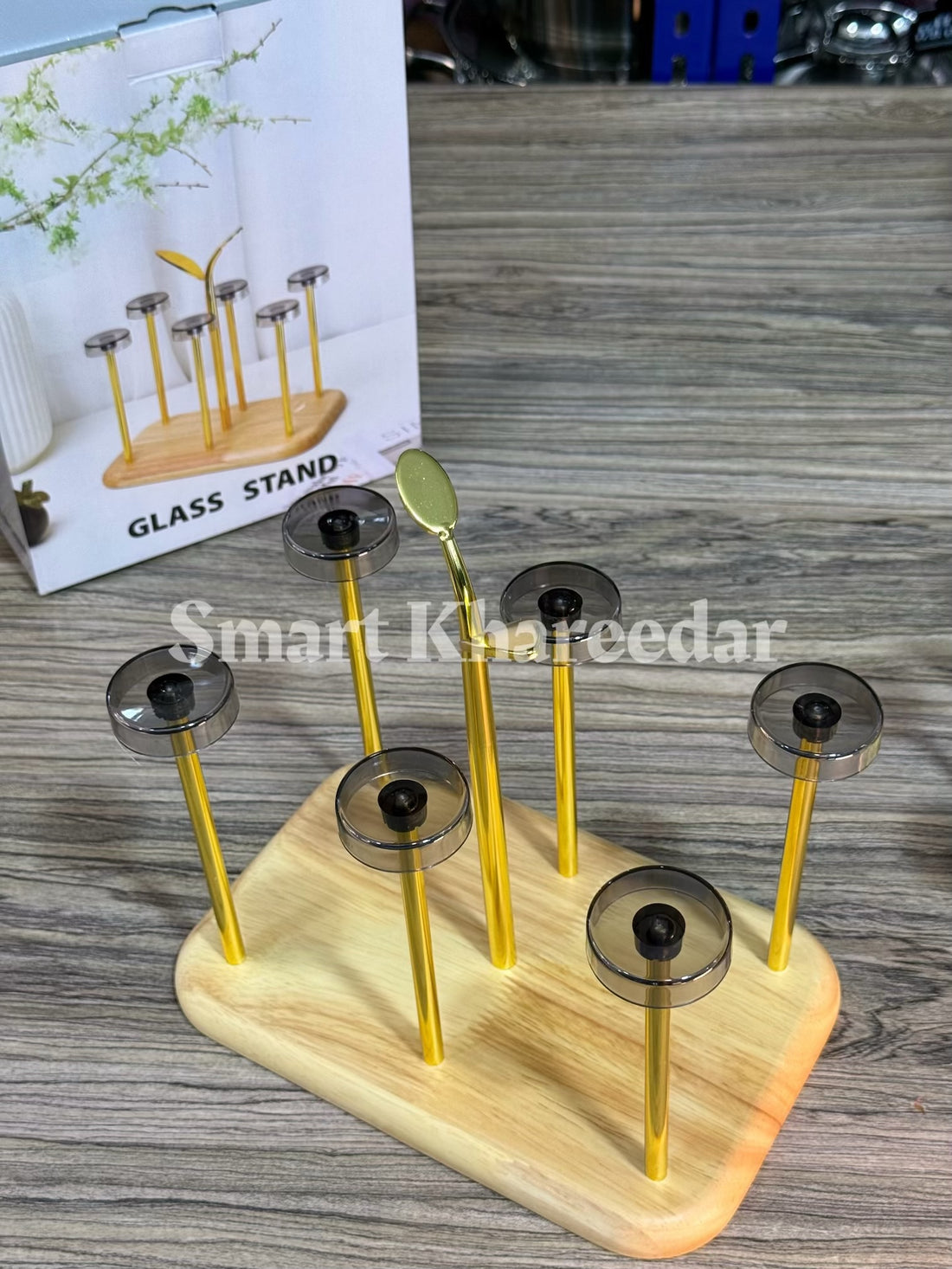 Acrylic 6 Glass Stand with Bamboo Wooden Plate | Finest Quality