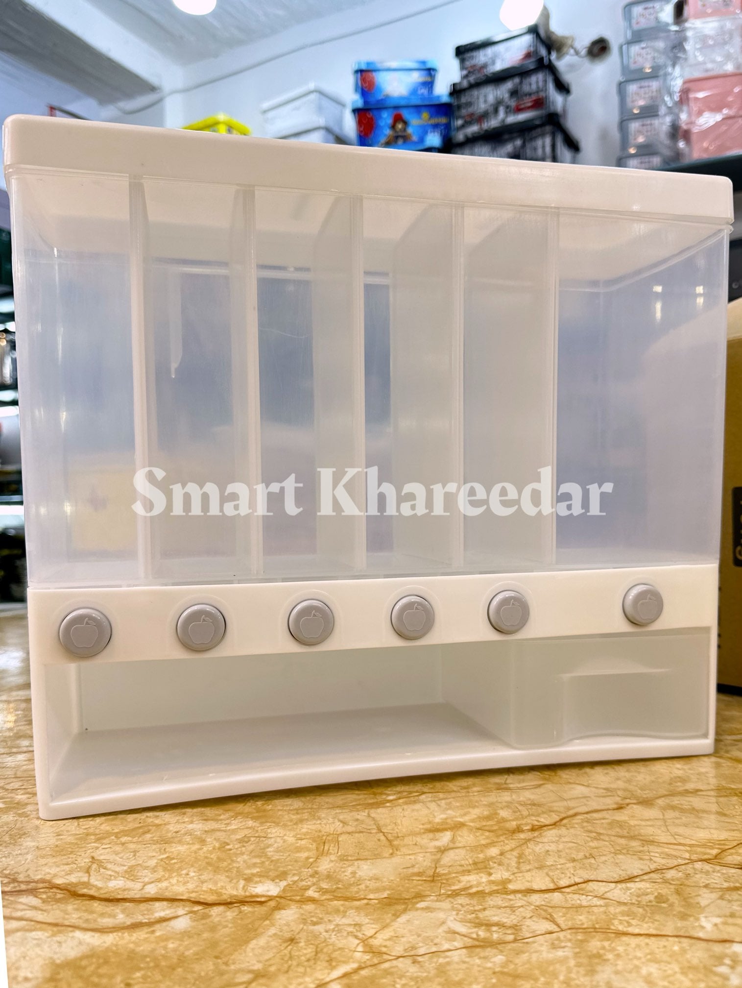 6-Grid Plastic Wall Mounted Tank For Kitchen Food Storage | Grain and Rice Dispenser