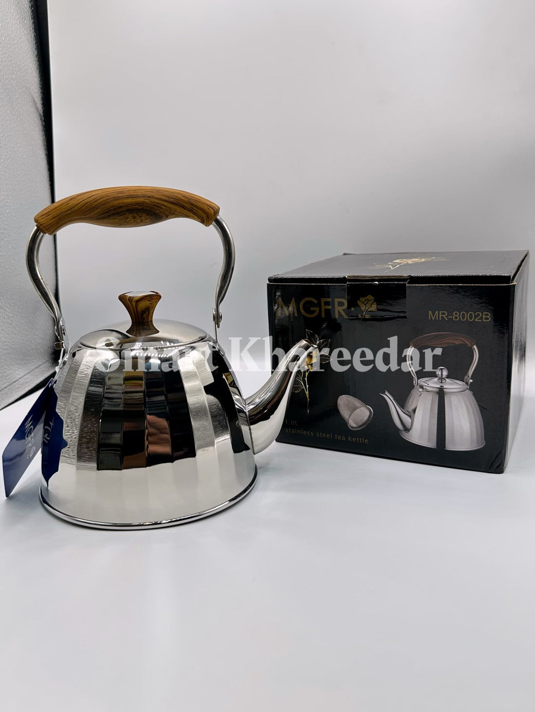 MGFR Stainless Steel Tea Kettle with Wooden Handle – 18/10 Capsule Bottom + Tea Infuser