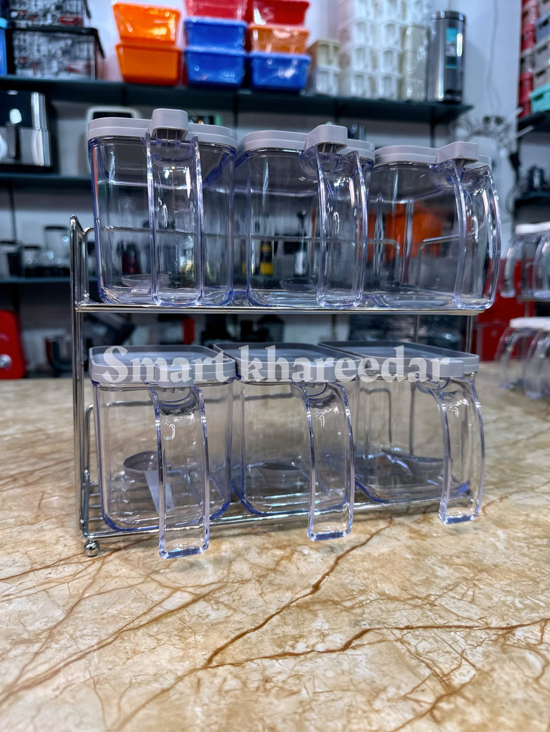 Bisan 6pc Acrylic Jar Set with Stainless Steel Stand