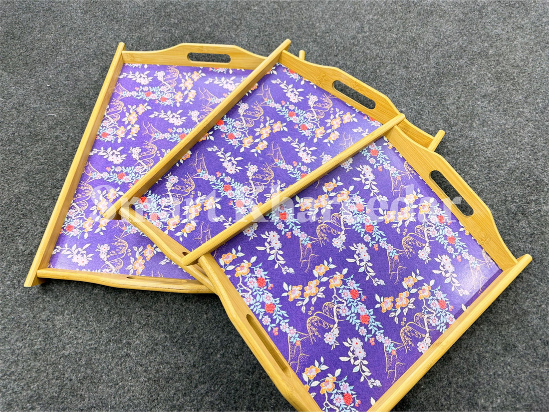 3 pc Bamboo WOODEN TRAY SET [with 3d print] - Smart Khareedar