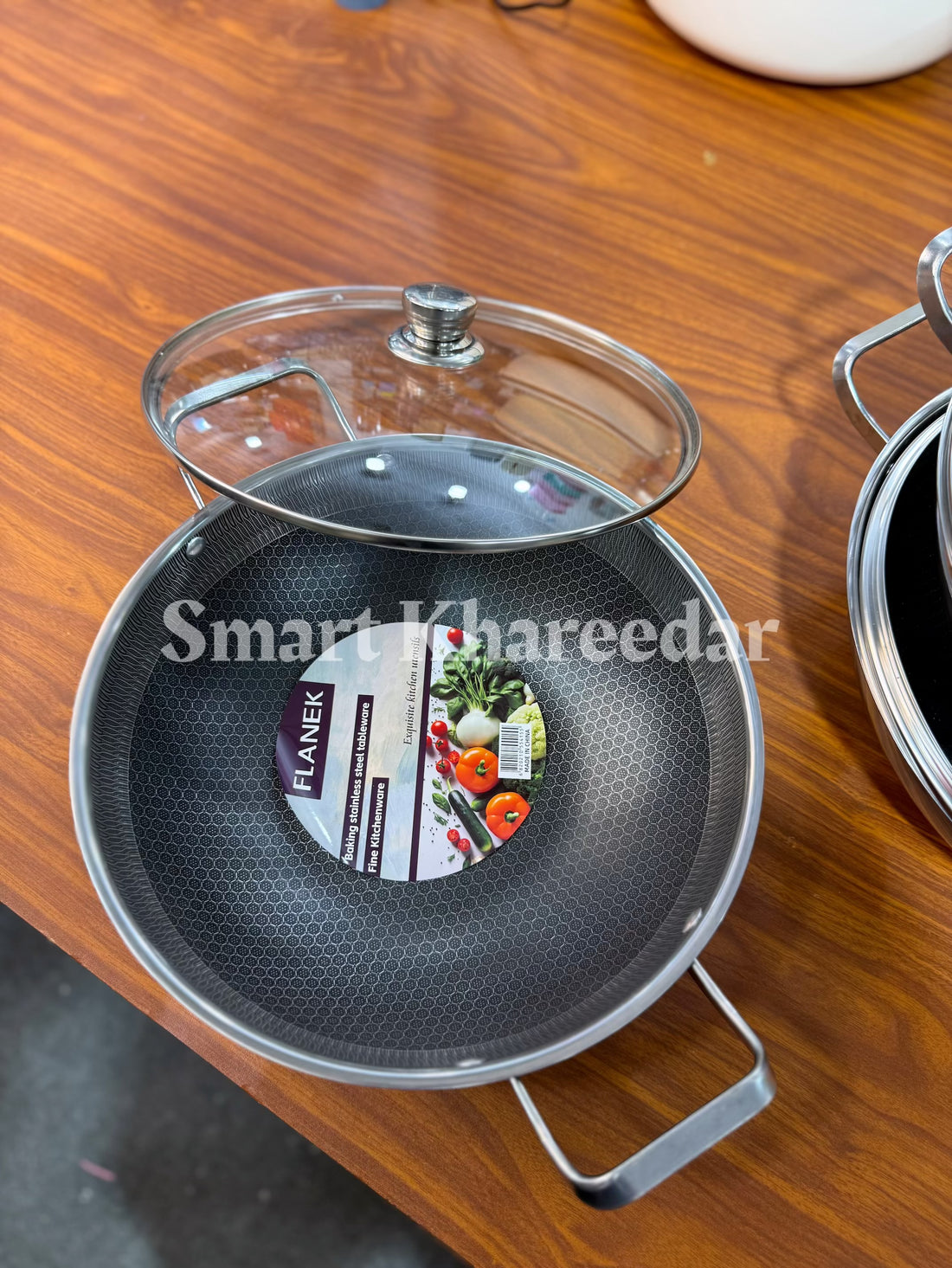 Dual Side Honeycomb LaserCut Steel Handle Karahi with Lid | Shallow Deep Pans