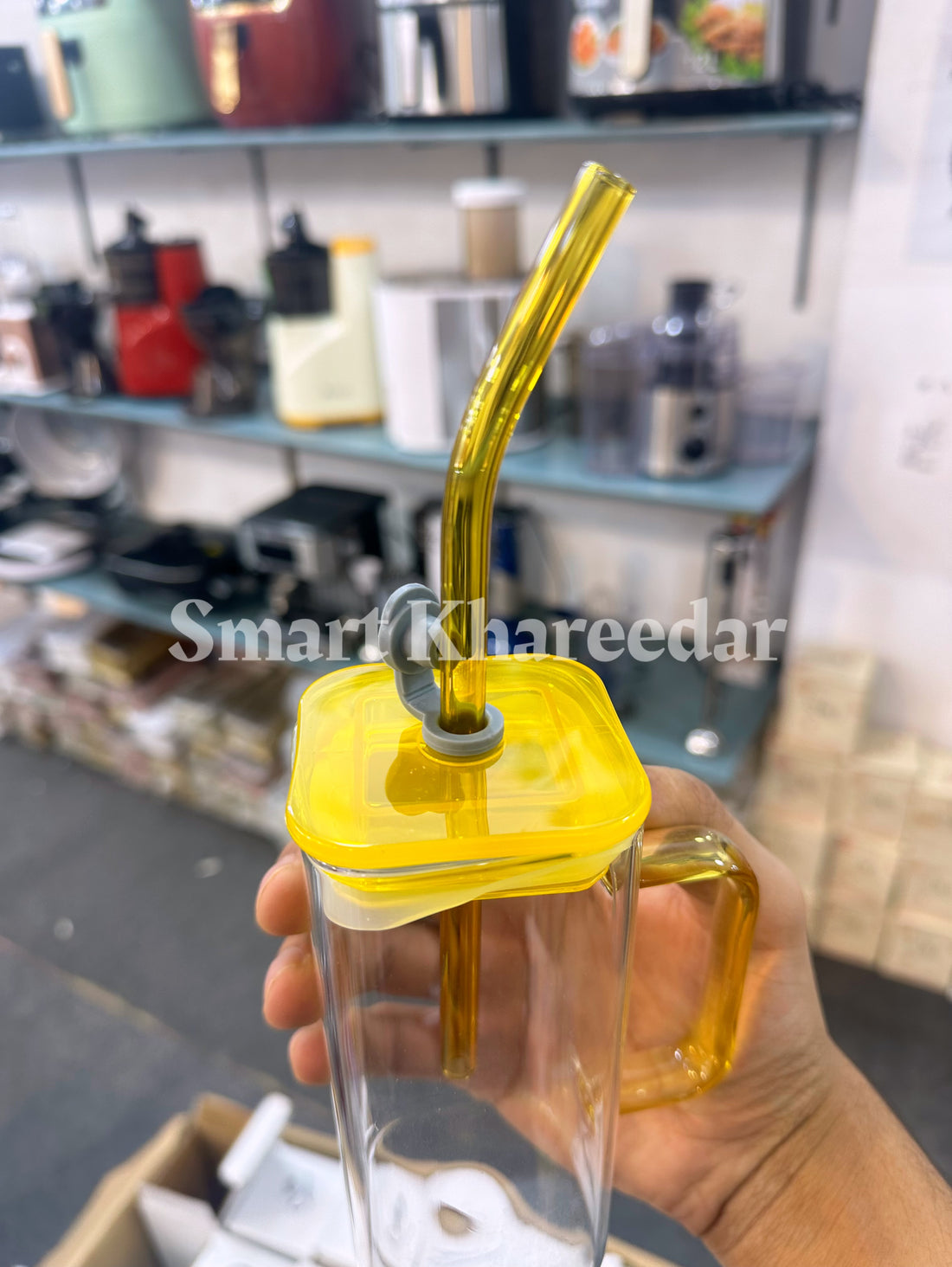 320ml Juice Glass with Glass Handle & Straw