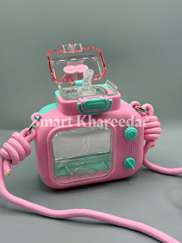 600ml Rabbit TV Water Bottle Portable Large Capacity Straw Water Cup Plastic Anti Fall Sports Water Kettle Children's Girl