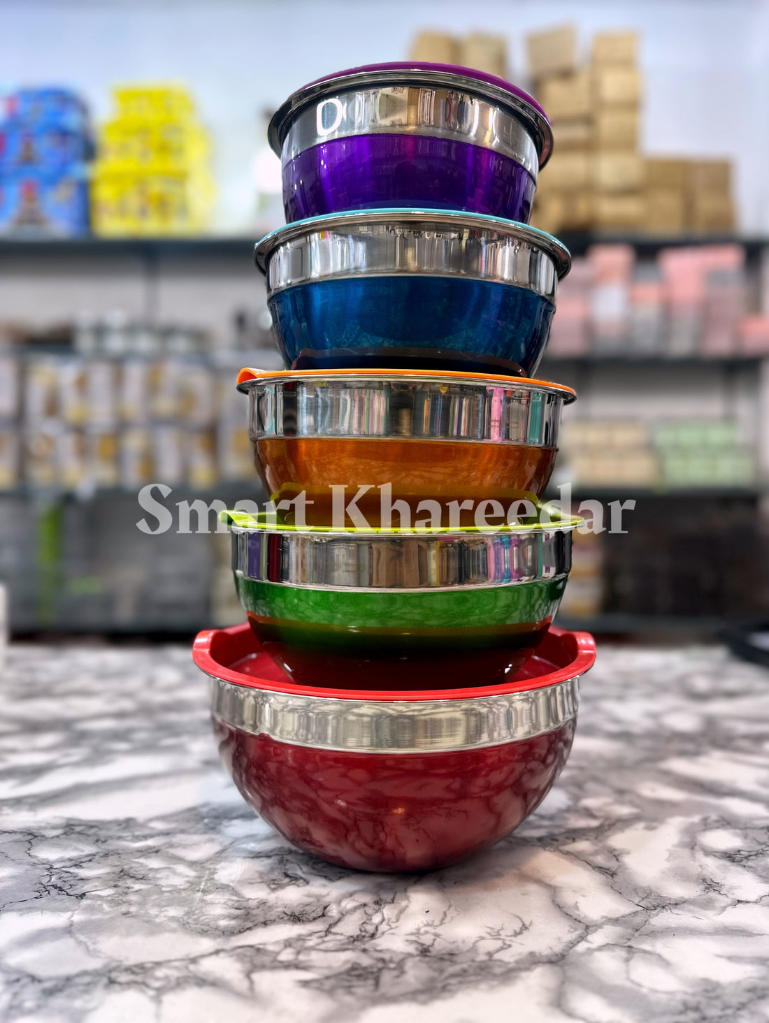 Colorful 5Pc Stainless Steel Bowl Set with Silicone Lids