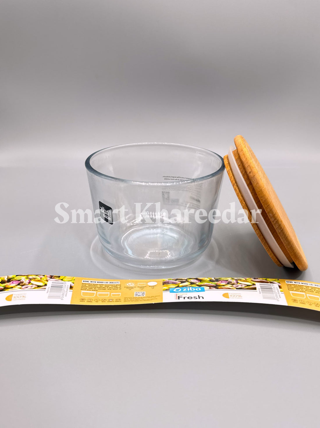 1kg Ziba Tempered Glass Bowl with Wooden Lid (Rollet) - Donga Bowl