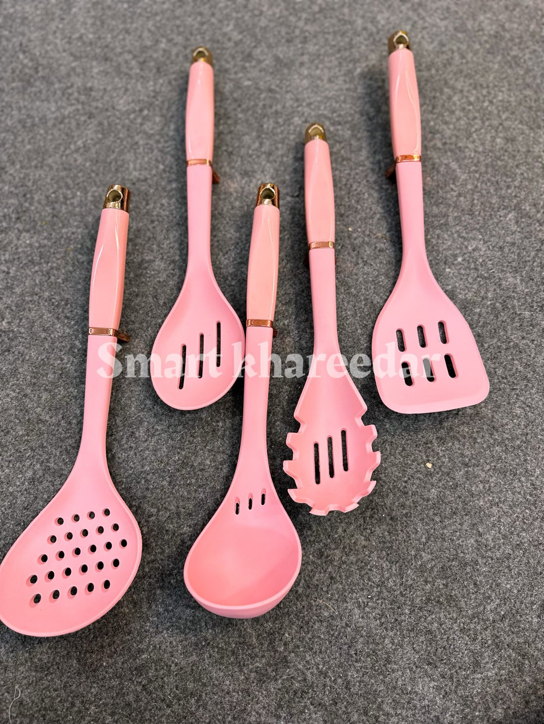 5pc Silicone Cooking Spoon Set with Rotating Stand [Heavy Quality]