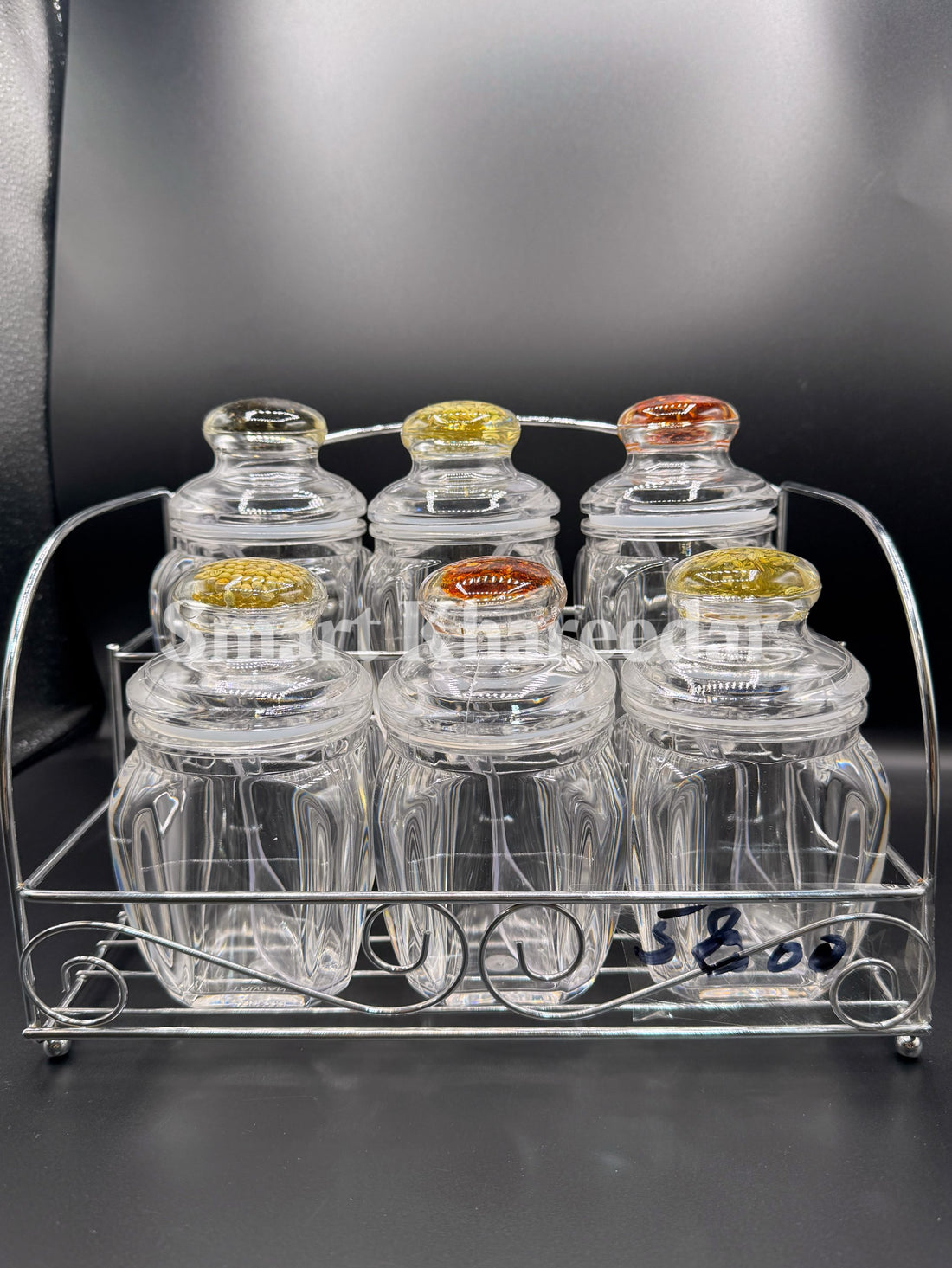 Taiwan Made - 6pc Acrylic Spice Jar set with Stainless Steel stand - Diamond Shape